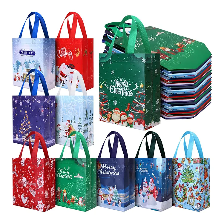 Alta qualidade dom embalagens não tecidos do Natal sacolas com Santa Pattern