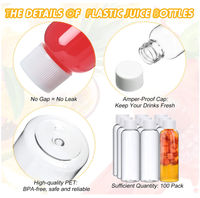 2oz pour mini bouteilles de jus en plastique transparent avec couvercle à vis Petit conteneur de liquide vide et réutilisable Sans danger pour les boissons gazeuses énergisantes Whisky