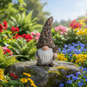 تماثيل قزم الحديقة بقبعة على شكل كوز الصنوبر - تماثيل قزم مخصصة من الراتنج مع مجرفة مقاومة للعوامل الجوية 25×12×12 سم للديكور الداخلي والخارجي - Product Image 4