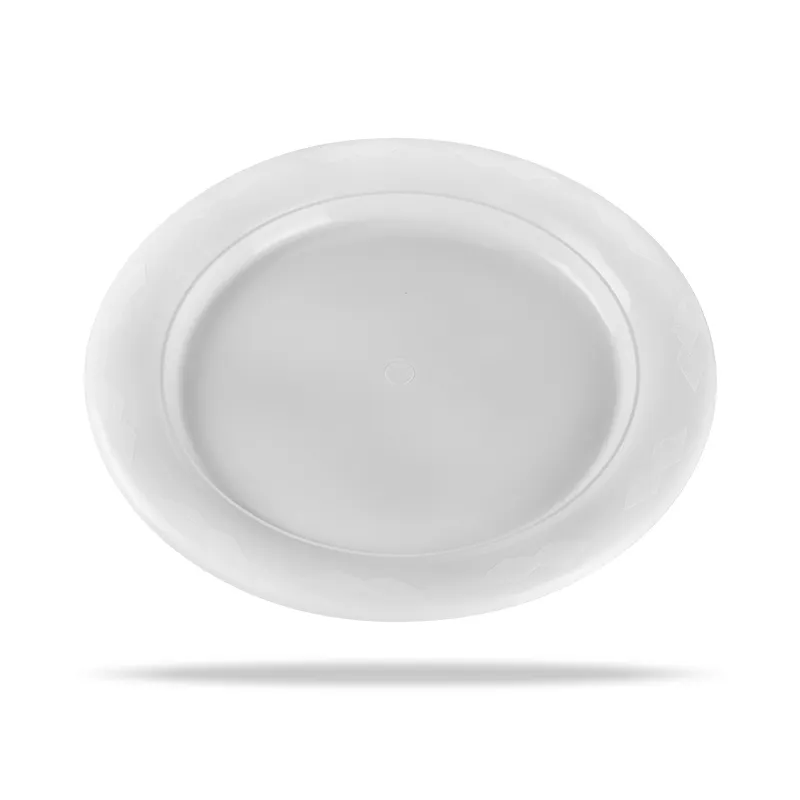 Platos desechables de plástico para boda, plato de plástico con forma ovalada, platos blancos elegantes