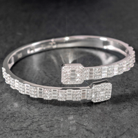 Bracelet ouvert classique en argent sterling 925 avec moissanite baguette GRA, couleur D, qualité VVS, bijoux unisexes tendance, vente chaude
