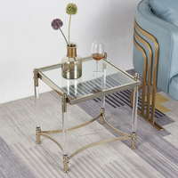 Table basse moderne en acrylique et verre avec structure métallique, forme ronde, table d'angle, mobilier d'intérieur pour salon, hôtel, table d'appoint