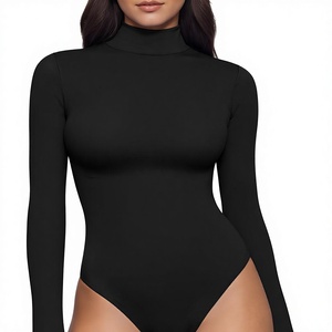 Body a manica lunga da <span class=keywords><strong>donna</strong></span> antipiega, a collo alto, con perizoma, top trendy autunnali per uscire, stile Y2K 2025 - Product Image 1