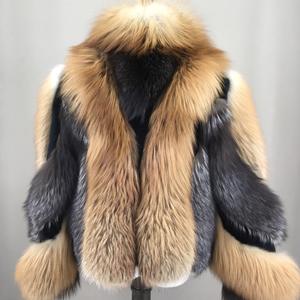 맞춤 도매 천연 여성용 플러스 사이즈 럭셔리 컬러풀 긴팔 리얼 폭스 퍼 코트 자켓 - Product Image 4