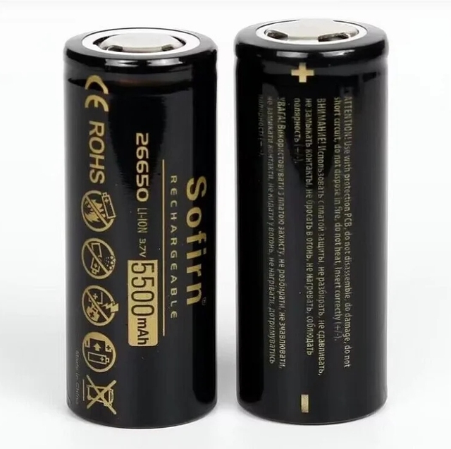 Sofirn Rechargeable 26650 5500mAh 3.7V High Capacity for LED Flashlight High Power Discharge 26650 Batteries