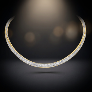 Collar de Lujo para Mujer en Oro Amarillo con Diamantes, Corte Brillante Redondo, Engaste en Canal, Joyería para Boda - Product Image 3