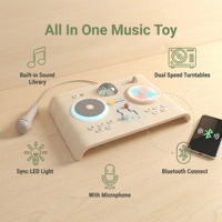 Jouet musical en bois multifonctionnel - Table DJ 2-en-1 avec clavier de piano et lumières, design robuste et stable