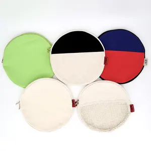 Bolsa redonda para cosméticos, bolsa de algodão com zíper redonda para maquiagem