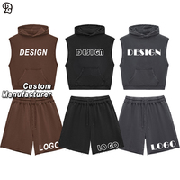 Ensemble 2 pièces personnalisé pour homme : débardeur oversize à capuche et short délavé – Survêtement décontracté style streetwear et sportswear rétro