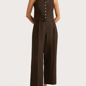 Vente en gros OEM, ensembles pour femmes, veste et pantalon, été, coton et lin, ensemble 2 pièces pour femmes - Product Image 2