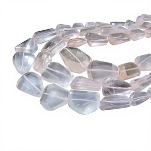 Cuentas de cuarzo rosa natural, cuentas pulidas cortadas con láser, tamaño de 8x10 mm a 16x22 mm, hilo graduado de 8 pulgadas de largo. - Product Image 3