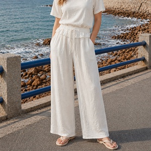 <span class=keywords><strong>Pantaloni</strong></span> a gamba larga a vita alta da <span class=keywords><strong>donna</strong></span>, casual estivi, <span class=keywords><strong>con</strong></span> <span class=keywords><strong>elastico</strong></span> in vita e coulisse, <span class=keywords><strong>con</strong></span> tasche - Product Image 5