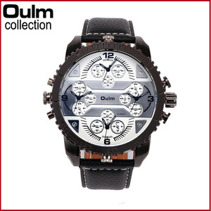 Montre pour homme en alliage de quartz écologique avec bracelet en cuir, cadran à aiguilles, heure mondiale à quatre fuseaux horaires, décontractée, tendance, mode HP3233 - Product Image 3