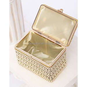 Ladies Gold Square Evening <b>Clutch</b> Bag Luxury Designer Custom <b>Wedding</b> Fashion Vintage Women's Diamond Bridal Eco-Friendly Chain - Product Image 6