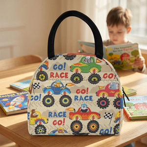 Custom Cool Race Pattern Outdoor Picnic Cooler Lunch Bag Insulated Lunch Bag with Zipper Closure and Handle for Kids School - Product Image 1