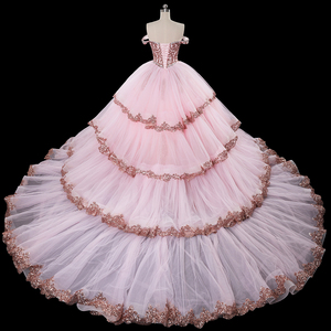 Robes de soirée princesse en dentelle rose avec ceinture pour Quinceañera Jancember HMY02 - Product Image 4