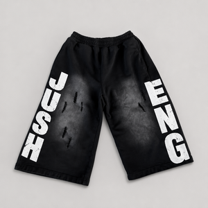 High Street Vintage Spray Dye Letter Print <strong>Shorts</strong> American Distressed Loose Wide-Leg Sports <strong>Shorts</strong> Elastic Mid Rise 100% Cotton - Product Image 1