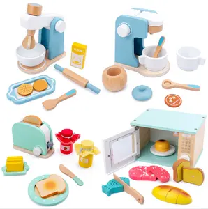 Máquina de café para hacer pan para niños, juego de juguetes de cocina de madera, tostador de juguete para niños, venta al por mayor