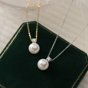 Collier Wenchi S925 en argent pur, luxe léger, simple, incrusté de diamants, perle synthétique robuste, chaîne de clavicule à diamant unique - Product Image 1