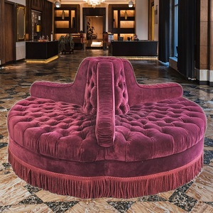 <span class=keywords><strong>Ottocento</strong></span> rosso velluto pulsante Tufted grande divano centrale con frange nappa rotonda conversazione divano circolare per Hotel - Product Image 4