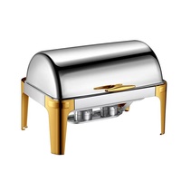 Chauffe-Plats Buffet Professionnel 9L en Acier Inoxydable 201 à Double Bac, Alimenté au Gaz/Carburant, avec Couvercle Roulant