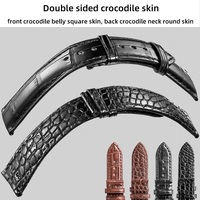 En stock, bracelet de montre en cuir d'alligator véritable double face, personnalisé en usine, luxe, 18 mm, 19 mm, 20 mm, 21 mm, 22 mm