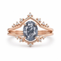 Bague de promesse ronde en diamant sel et poivre naturel, en argent sterling 925 plaqué rhodium et or rose, avec double bande couronne de diadème, cadeau de mariage