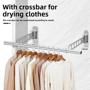 Étagère murale en acier inoxydable 304, étendoir pliant <span class=keywords><strong>invisible</strong></span> pour balcon, sans perçage, pour séchage au soleil dans la salle de bain, pour suspendre les vêtements - Product Image 5