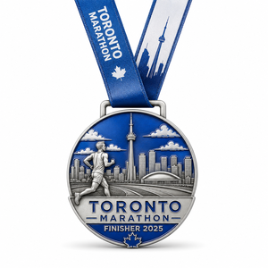 Medaglia Personalizzata 3D in Lega di Zinco Dorata per Finisher della Maratona di Ottawa, Premio con Edificio del Parlamento e Foglia d'Acero, con Nastro Rosso - Product Image 3