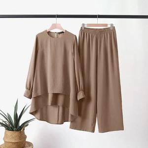 PROMISTAR Completo da <span class=keywords><strong>Donna</strong></span> Estivo Nuovo Stile Musulmano Casual Elegante con Top a Doppio Strato e <span class=keywords><strong>Pantaloni</strong></span> a Gamba Larga Tinta Unita - Product Image 5