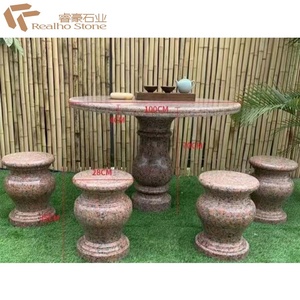 Haute qualité pierre naturelle couleur rouge granit meubles pierre Table banc chaise pour jardin extérieur parc pavé pierre carreaux de sol - Product Image 1