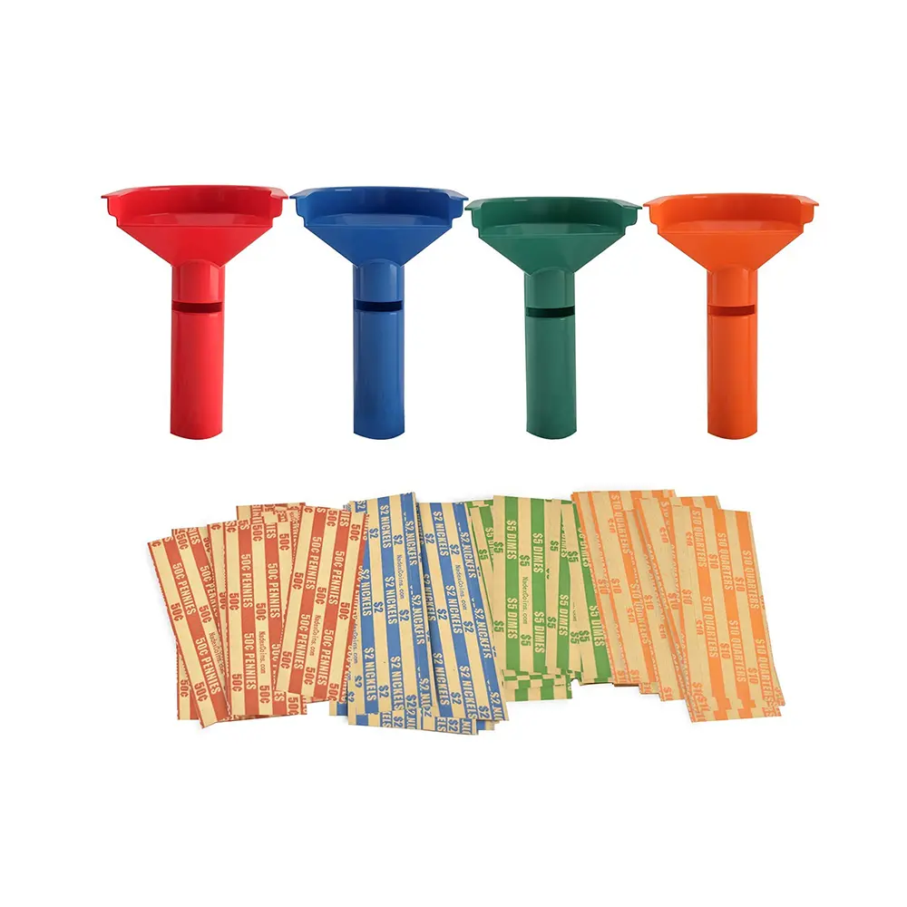Enveloppes de pièces avec Tubes de triage de pièces-compteur de pièces à code couleur en forme d'entonnoir rouleaux empilables Tubes de triage rayé emballages plats