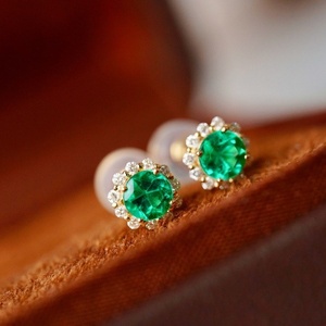 Pendientes de Oro Amarillo de 18K con Diamantes Naturales y Esmeraldas Xinfly, Diseño de Halo Radiante, Joyería Fina Elegante, Envío Inmediato, Unisex - Product Image 4