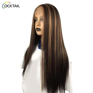 Perucas de cabelo sintético destaques, cor brilhante arco-íris peruca frontal