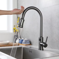 Robinet de salle de bain moderne en acier inoxydable brossé, à capteur sans contact, monotrou, à montage sur plan, avec douchette extractible, en céramique, à poignée unique