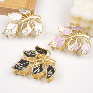 Qianjin Luxo Esmalte Folha Cabelo Garra Colorido Gold Metal Hair Clip para Mulheres Moda Acessórios - Product Image 3