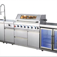 Cuisine extérieure en acier inoxydable 316 avec roues, évier, barbecue, four à pizza - Design moderne modulaire ignifuge