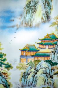 Премиальная художественная роспись на фарфоре в стиле империал-фамиль-розе, панно в стиле шинуазри с детализированным красочным изображением четырех великих башен, настенное искусство - Product Image 5