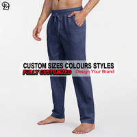 Pantalon long décontracté pour homme en coton et lin, respirant, ample, léger, avec cordon de serrage, pour le sommeil, la détente, le yoga, la plage, l'été