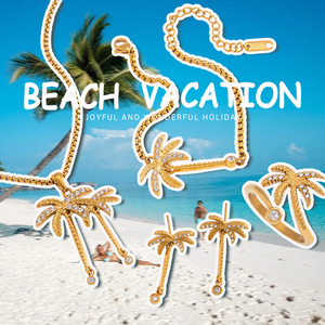 Coconut Tree Jewelry <b>Set</b> Stainless Steel Necklace <b>Bracelet</b> Earrings Women's Party Fashion Jewelry - Product Image 2