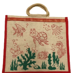 ถุงผ้าปอกระเจารีไซเคิลได้พร้อมงานเย็บปักถักร้อยและการพิมพ์ตัวอักษรรูปทรงสี่เหลี่ยมสำหรับช้อปปิ้งและของขวัญ - Product Image 4