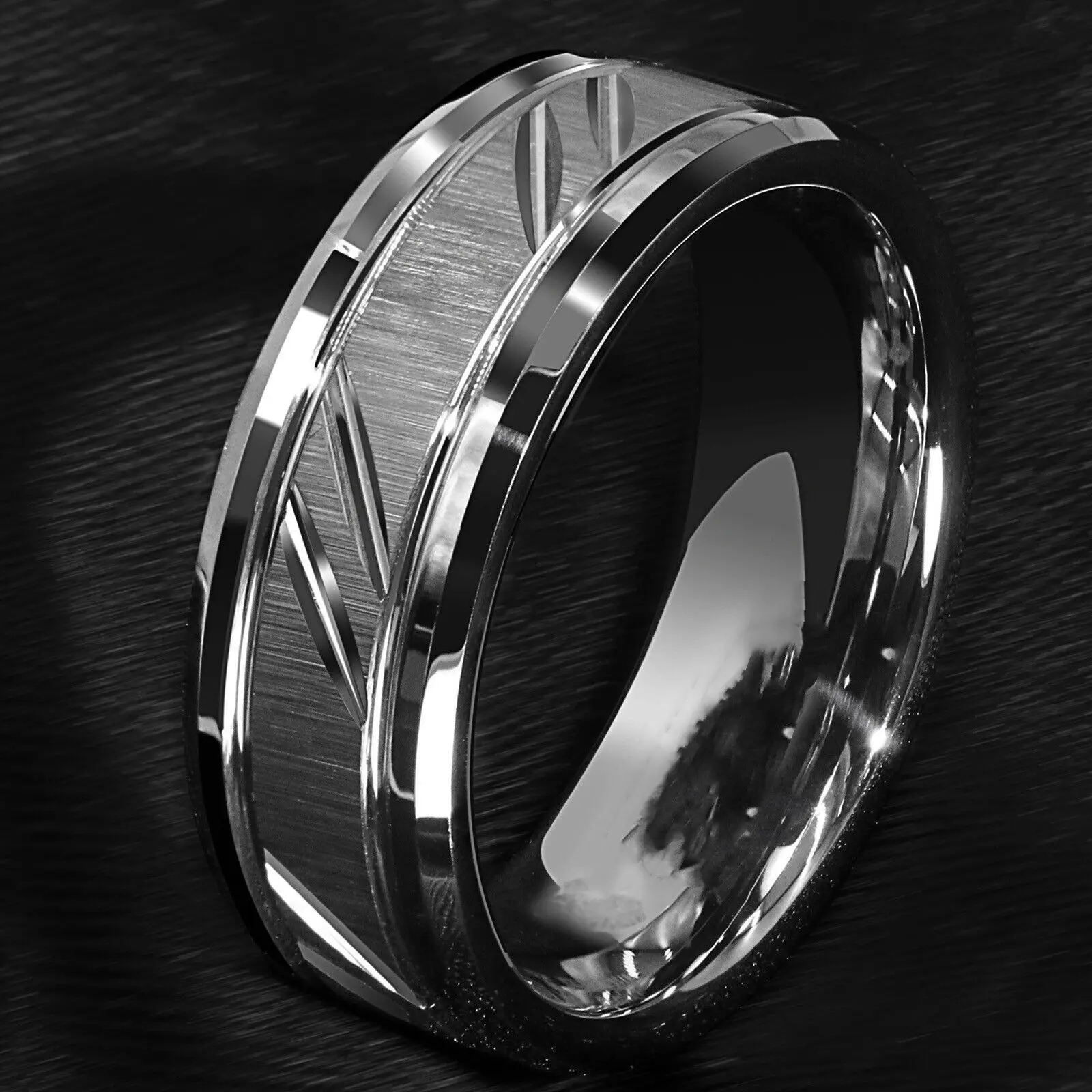 Lassic-anillos de plata de 8mm para hombre, anillo de plata de tungsteno mate con ranura