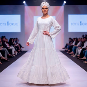Magnifique Robe Kaftan Blanche en Dentelle Florale à Manches Longues, Tenue Modeste, Abaya Maxi, Robes de Luxe en Coton Premium Écologique, Coupe Épiscopale - Product Image 6