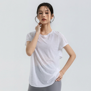 เสื้อยืดโยคะผู้หญิงแบบขายส่ง ทรงไขว้หลังเว้าหลัง ผ้าบางเบา แขนสั้น ระบายอากาศ แห้งเร็ว เหมาะสำหรับออกกำลังกาย พิลาทิส - Product Image 3