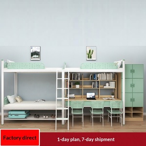 Lit superposé double en acier, moderne et simple, avec rangement intégré, pour dortoir scolaire, configuration deux <span class=keywords><strong>places</strong></span> consécutives pour trois personnes - Product Image 5