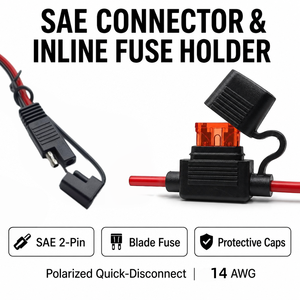 Câble de rallonge de batterie automobile 2 broches 14AWG SAE avec borne O-Ring, faisceau de câblage, fusible 10A 20A, conducteur en cuivre pur PVC 600MM - Product Image 2