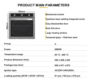 74L Black Energy-Efficient Built-In Wall Oven with 60cm Knob Control Class a for Pizza Cooking Oven - Product Image 3