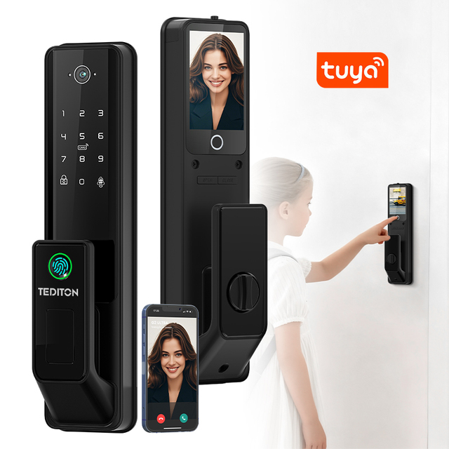 Multi-Language Automatic Smart Lock with Camera Aluminum Alloy Fingerprint Electric Door Lock for Metal Wooden Doors