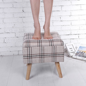 Tabouret de rangement de forme carrée, pieds en bois massif, grande capacité pour un usage quotidien - Product Image 2