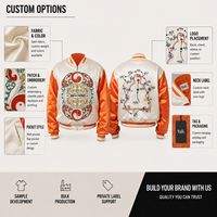 Veste de baseball en satin personnalisée, fabrication OEM en Chine, broderie Sukajan, doublure matelassée, col côtelé, vente en gros, MOQ 50